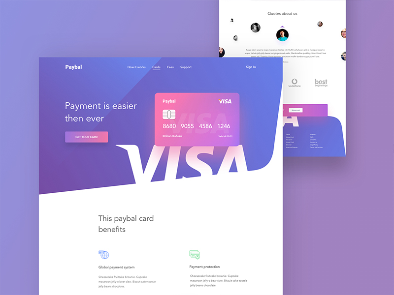 Card landing page