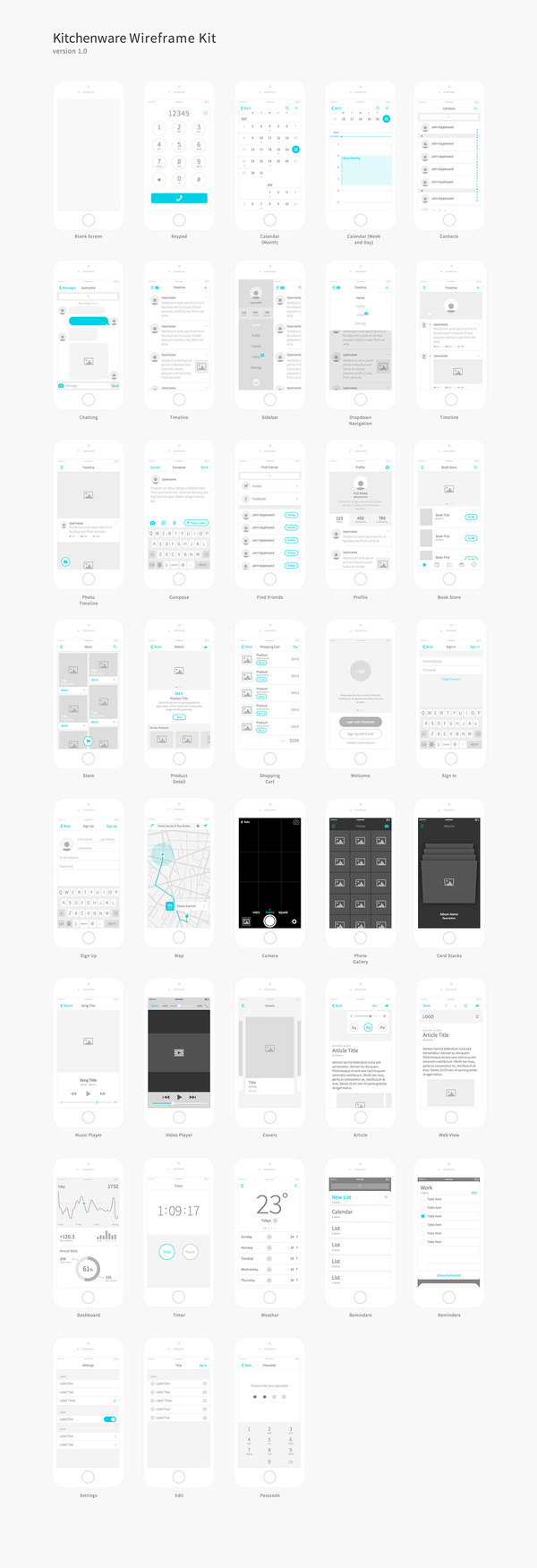 Wireframe kit full preview #wireframe #kit #ui