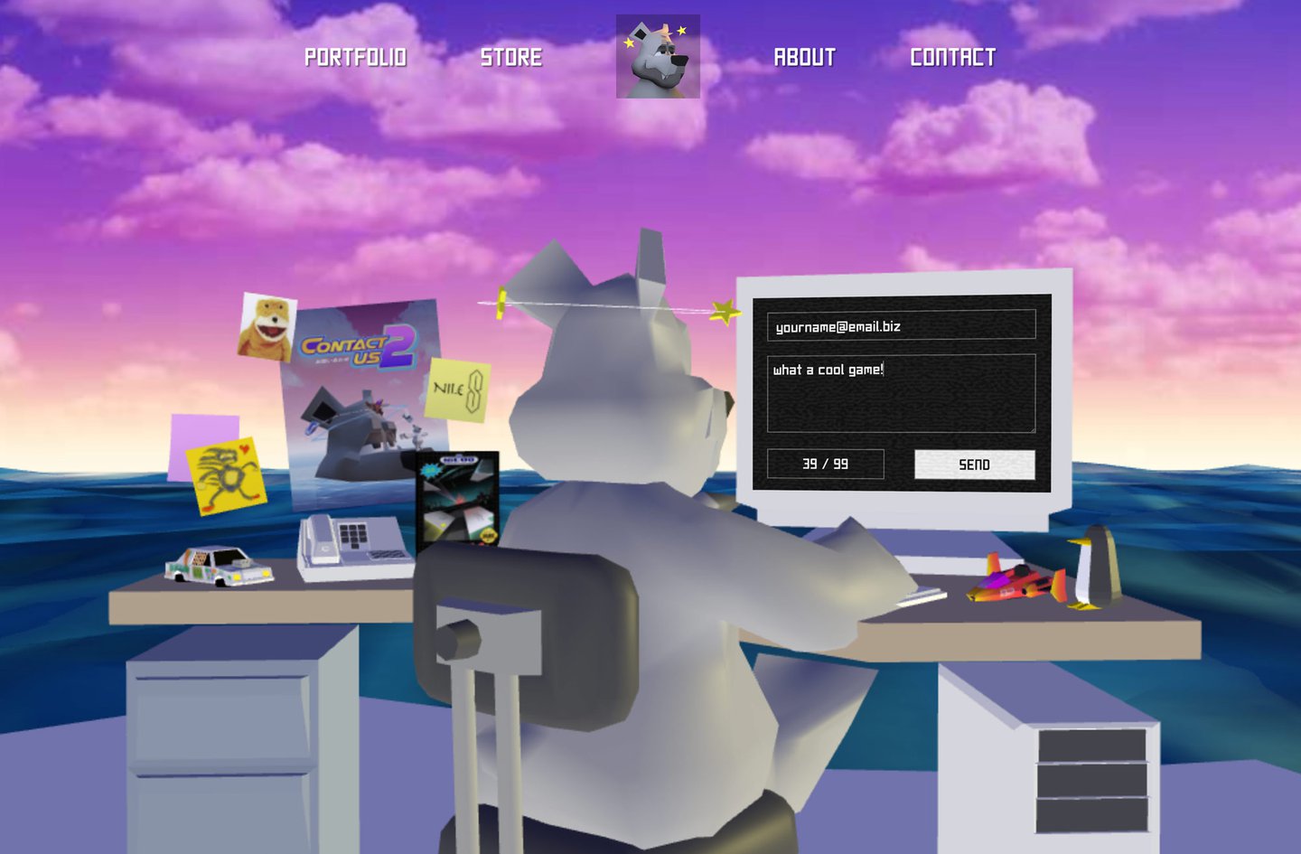 Dark Igloo makes emailing fun with a Contact Us page that doubles as a 3D video game