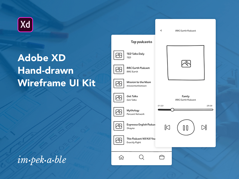 Hand Draw Wireframe UI Kit for Adobe XD