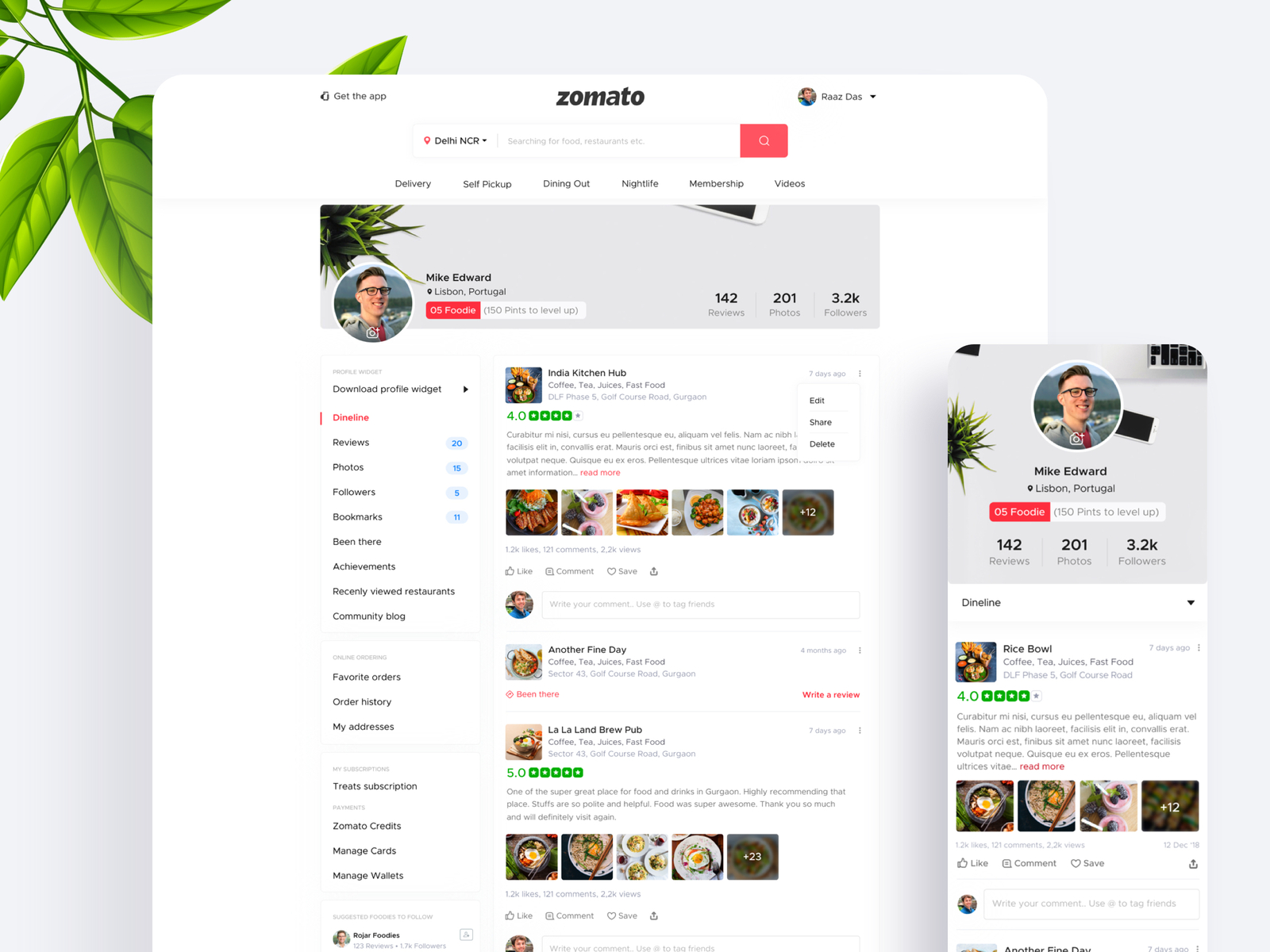 Concept Design for Zomato User Profile