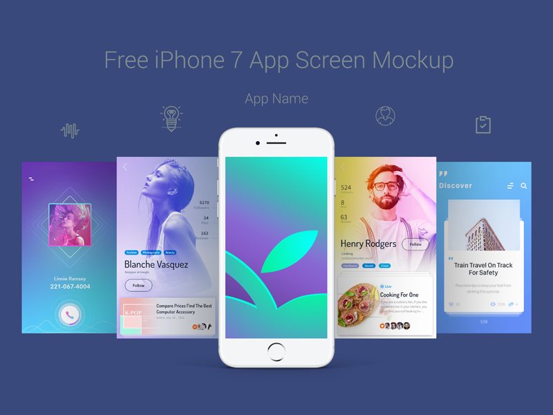 Free Premium iPhone 7 App Scree Mockup PSD