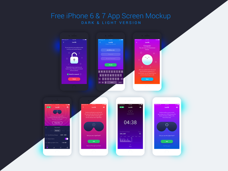 Free Flat iPhone 6 & 7 App UI Design Screen Mockup PSD